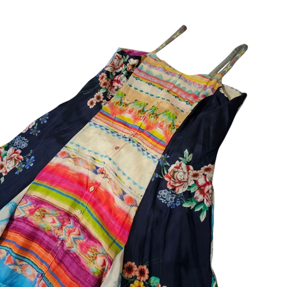 Johnny Was Silk Boho Maxi Dress Buttondown Sleeveless Multi Print Rare Medium - Picture 7 of 17